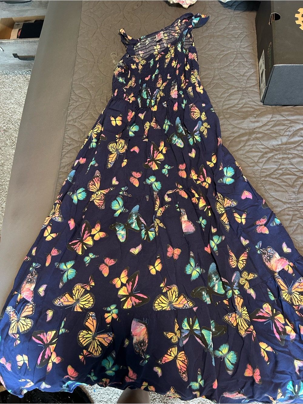 Justice Navy Maxi Skirt with Multicolor Butterfly Print